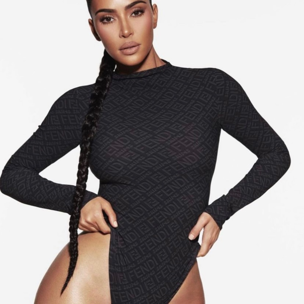 Fendi X Skims Black Mock Neck Bodysuit
